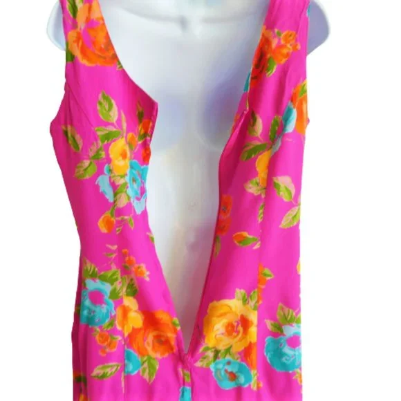 Vintage Moda Int'l Pink Floral Sheath Tank Dress Princess Zipper Back M - Picture 7 of 8
